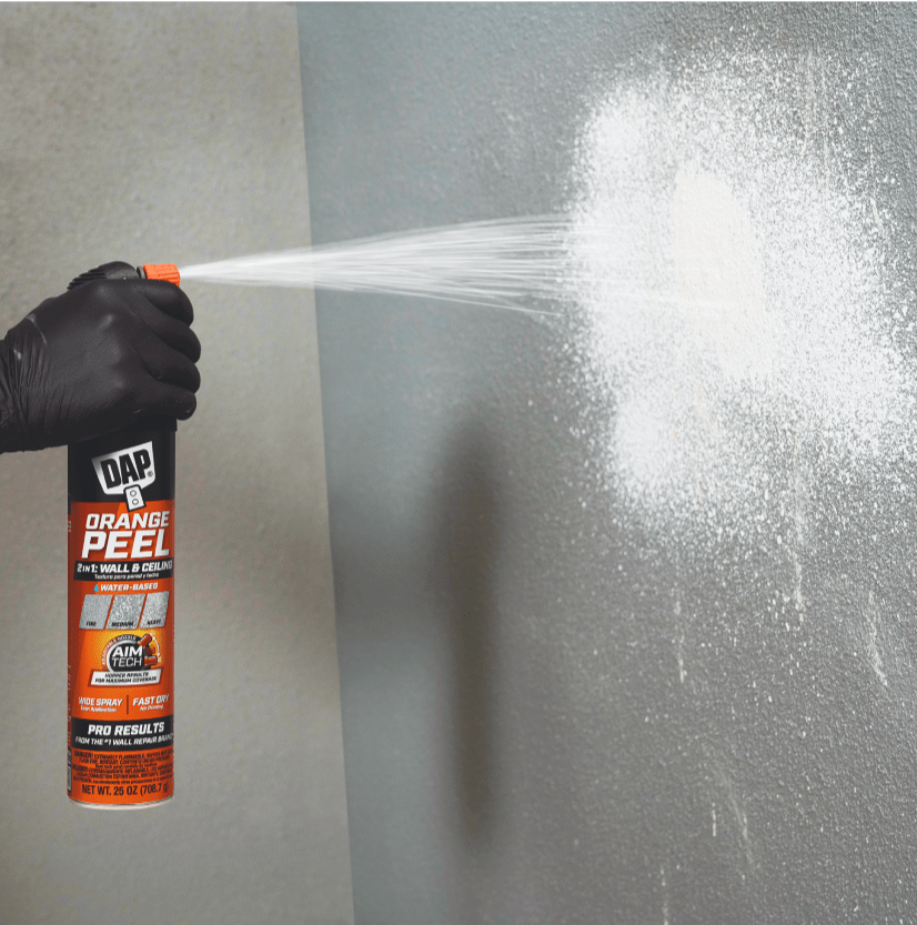 DAP Orange Peel Water Based Spray Texture can in use.